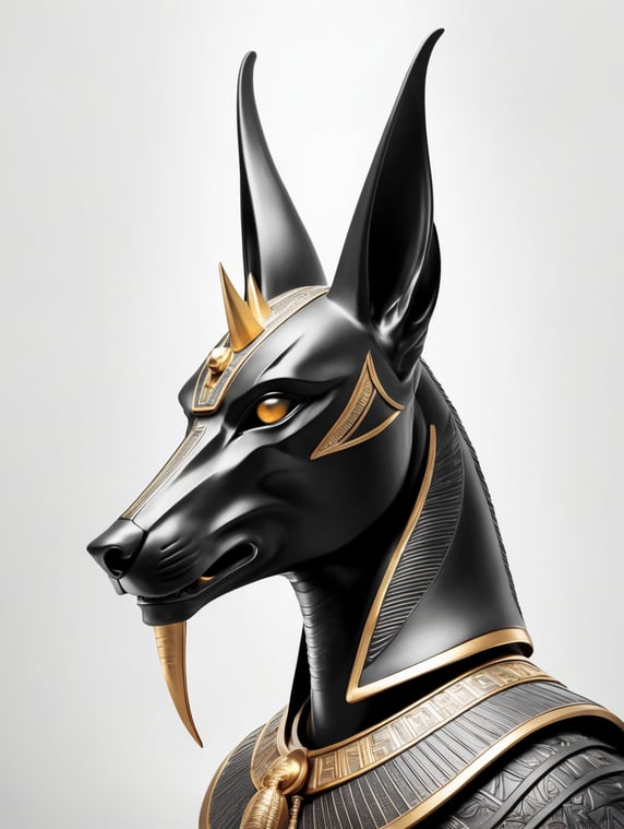 Egyptian god Anubis, dark style, sharp on details, black background