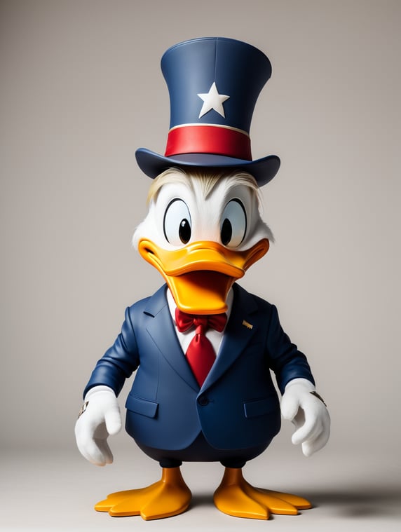Donald Duck dressed as Donald Trump.