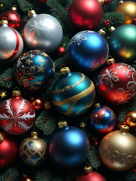 Christmas ornaments floating.