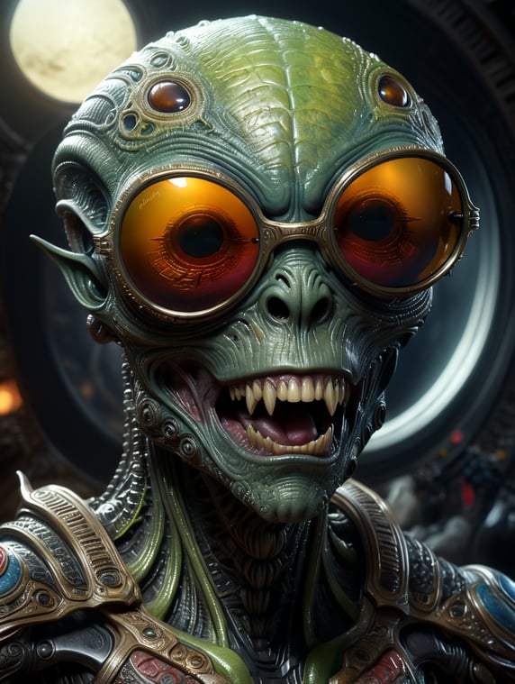 Alien with sunglasses; Extraterrestre avec des lunettes de soleil