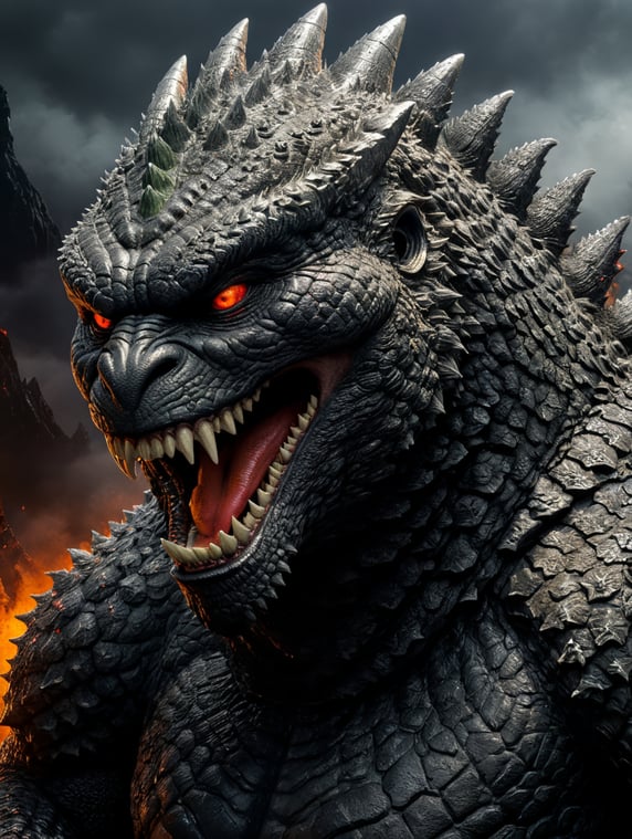 close-up of Godzilla dressed for Halloween
