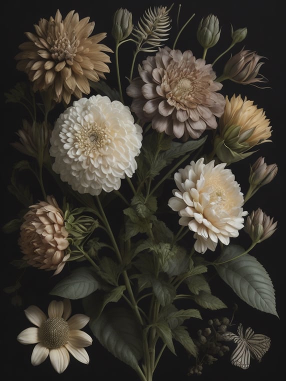 Flowers and plants ernst haeckel maria sibylla merian, dark background