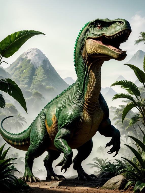 An illustration image of dinosaur rex. green. full body. clean white background