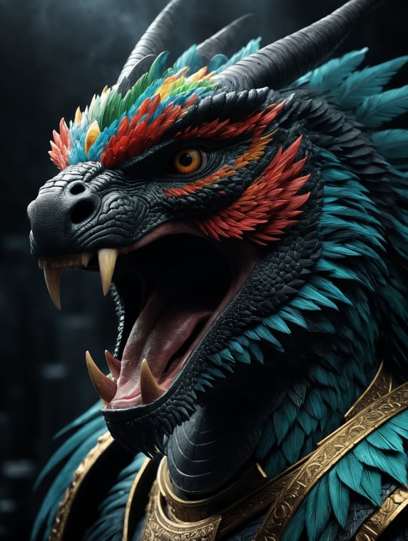 colourfull god Quetzalcoatl high resolution, realistic