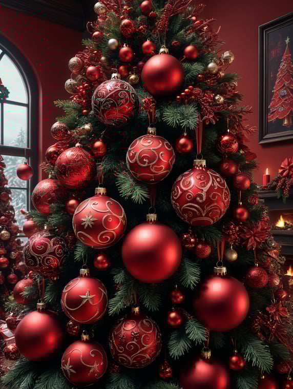 Christmas decorations in red; ziemassvētku rotājumi sarkanā krāsā