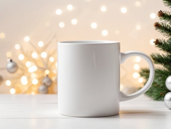 blank White ceramic mug, Christmas style photo, mock up, mockup