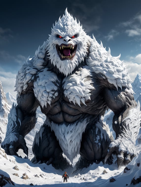 Create a white snow monster in the snow mountian