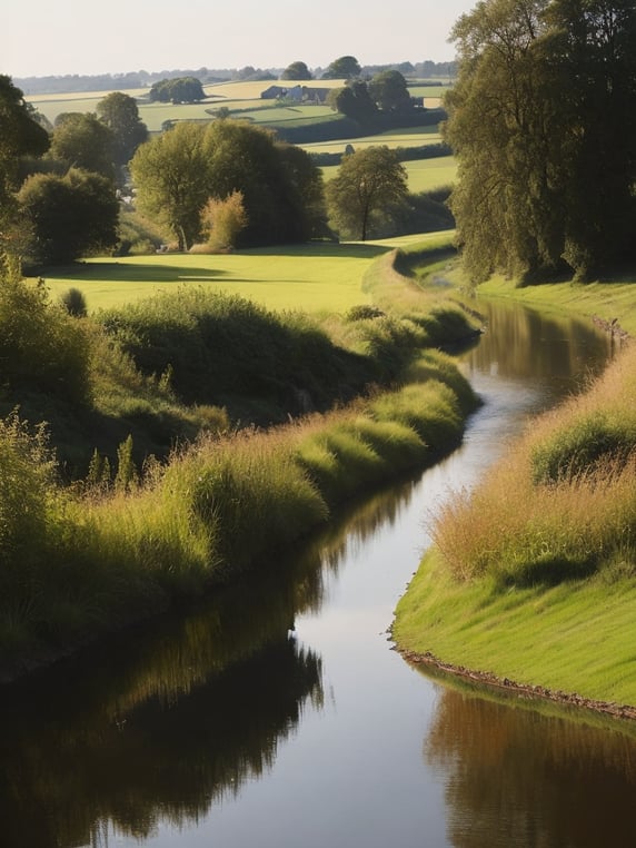 modern day ducth countryside canals and nature in the style of the dutch golden age artists rembrandt and vermeer. make refrence to the british artist turner, beautiful high detail