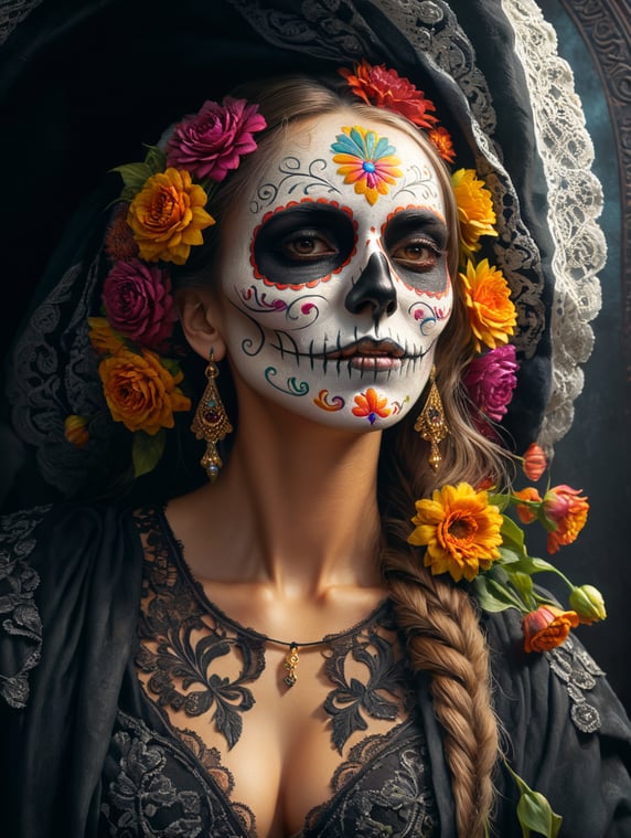 Day of the dead colorful flowers; Dia de muertos colorful flowers