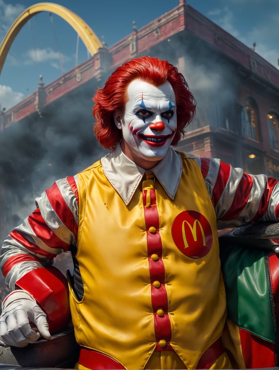 Ronald McDonald with a face of a Joker