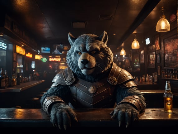 College mascot sits in dirty dive bar