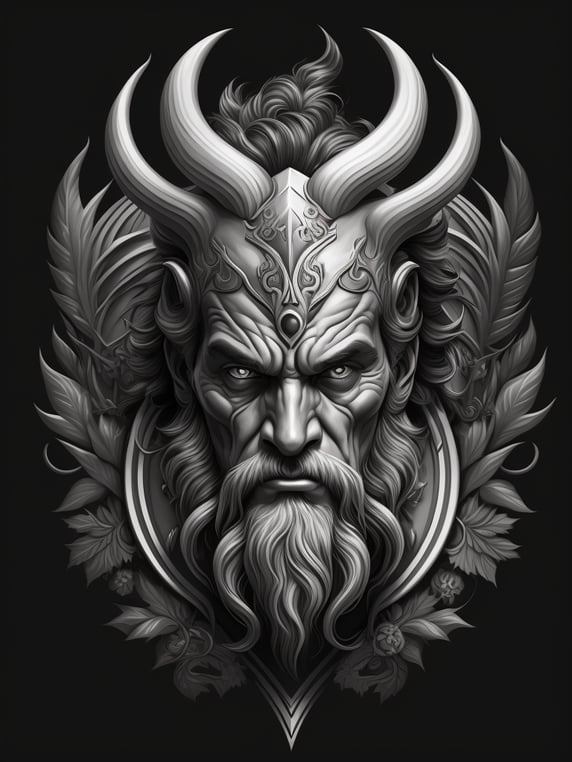 A vector art of a Hercules head tattoo, black and white