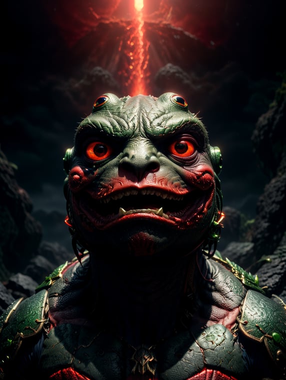 Pepe the frog in the diablo fantasy style dark fantasy diablo 4 art black and red light
