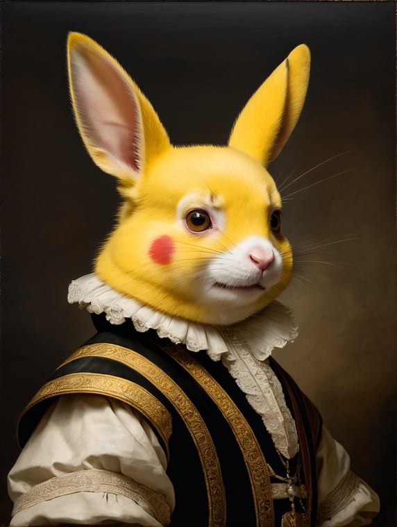Portrait of picachu, style of Rembrandt