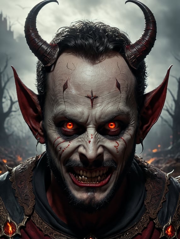 elijah wood as the devil. Halloween costume, grim atmosphere