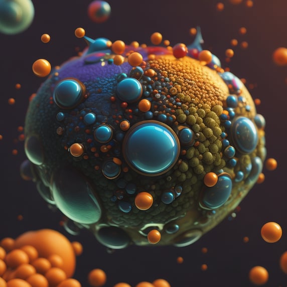 probiotic molecules, colorful, scientific, realistic