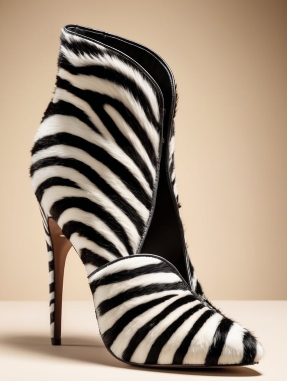 High heeled shoe made from zebra fur
