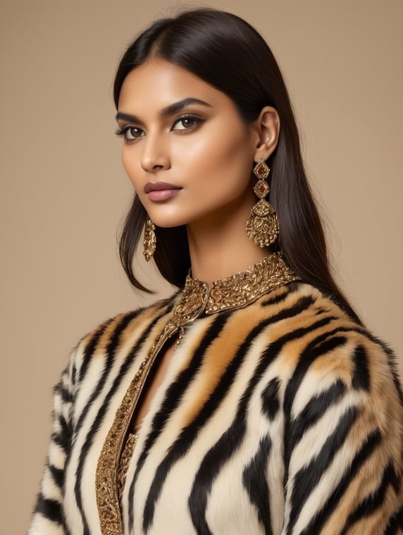 tiger fur fashion animal print top wear traditional luxury fashionable textured indian female model