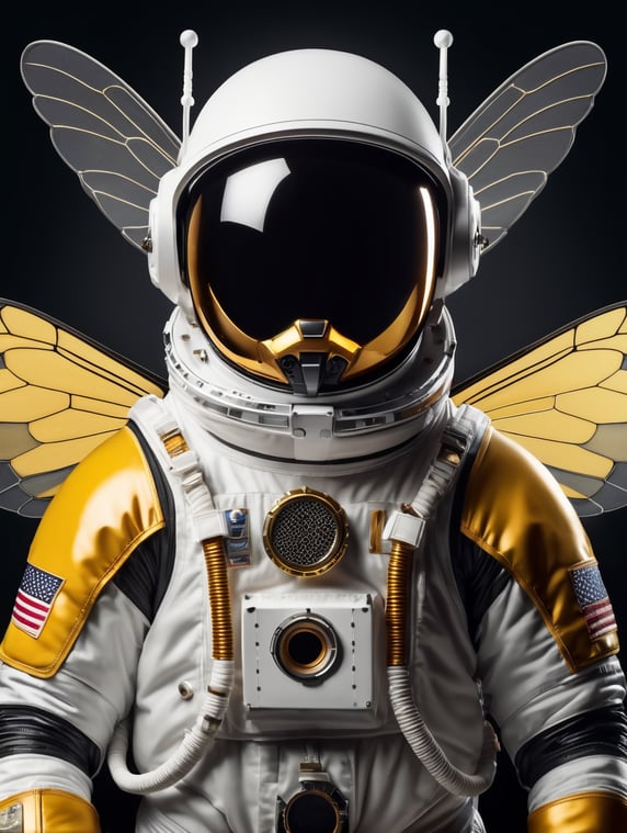 astronaut wearing space suit in form of a bee