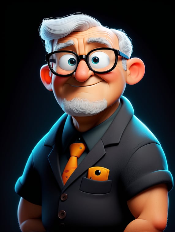 old cartoon character with black glasses, cartoon, isolated, black background