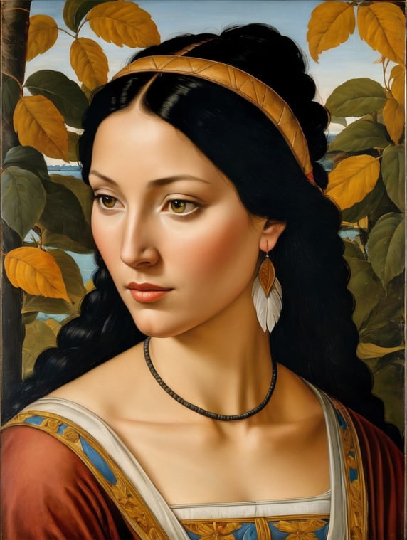 Pocahontas, Painting Oil Italy 15th Century, style of Sandro Botticelli