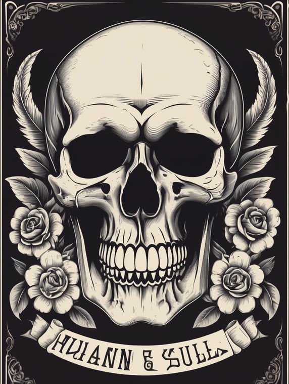 Vector vintage human skull logo, black and white, vector image