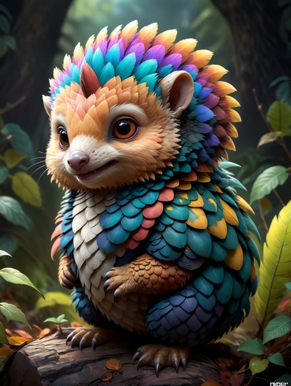 cute, fluffy, hybrid, pangolin, sparrow , colorfull, full view, chibi style, disney style, cartoon style, pixar style