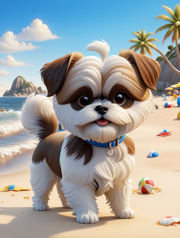 Shih Tzu dog at the beach