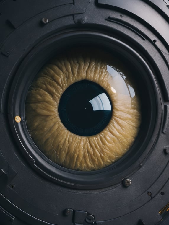 A cartoon of a person being scanned by a machine that looks like a giant eyeball.