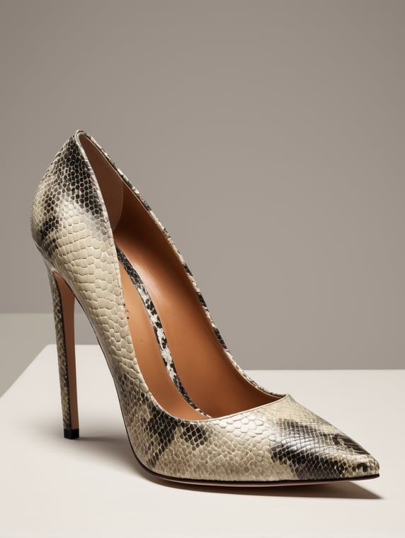 High heeled shoe made from snake leather
