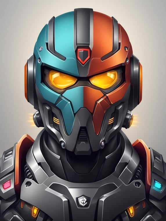 Soldier robot mask mascot logo, e-gaming, bright colors, Gaming Logo, vector image