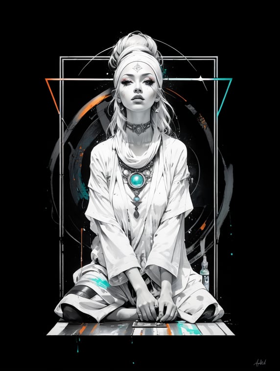 Occult styled artwork in black and white. Text should read "The Infinite Now".