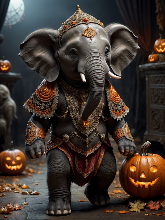 baby elephan in halloween costume