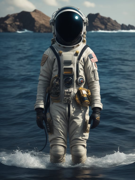Astronaut in the ocean, daft punk style, photorealistic