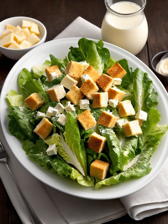 Caesar Salad, Description: A classic favorite featuring crisp romaine lettuce, croutons, Parmesan cheese, and a creamy Caesar dressing. Often served with grilled chicken or shrimp for added protein.