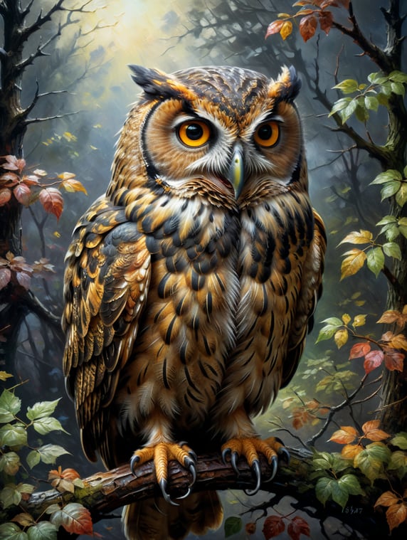 monet style oil painting owl poster