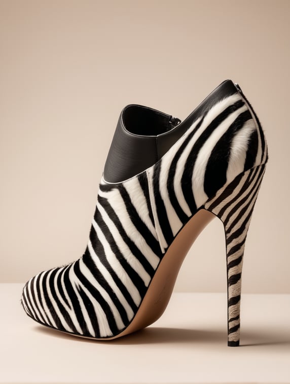 High heeled shoe made from zebra fur