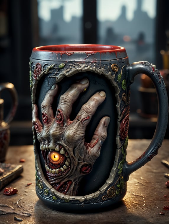 zombie hand hold mug