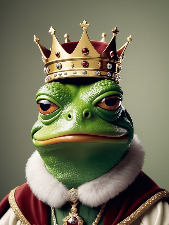 pepe the frog with king clothes and crown