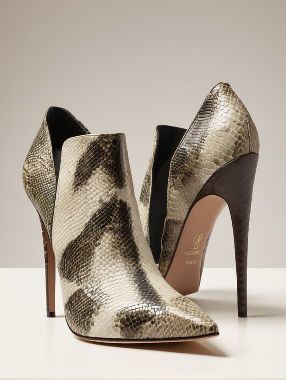 High heeled shoe made from snake leather
