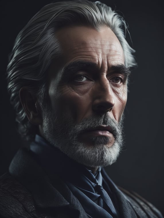 Create a stunning portrait of a legendary historical figure, capturing their essence and charisma