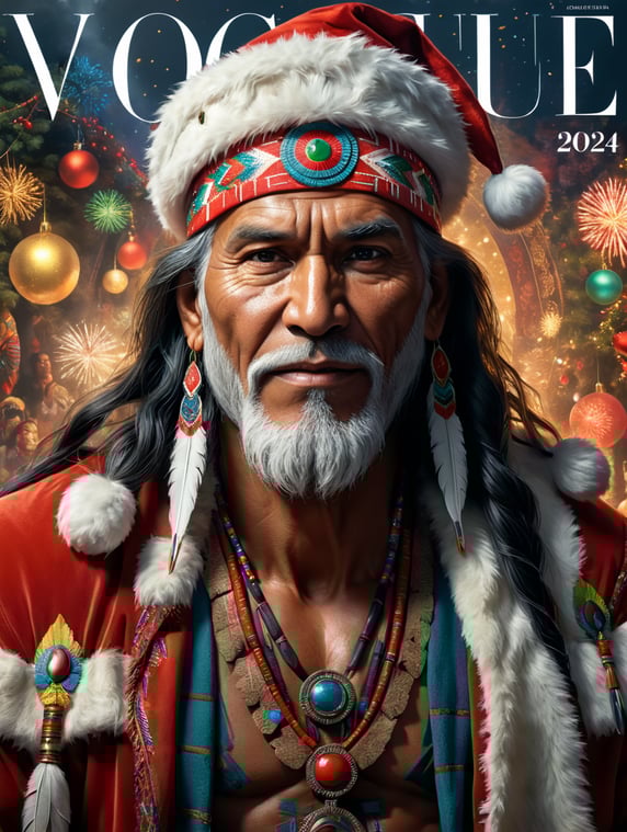 Happy New Year 2024, Native American Santa on the cover of Vogue