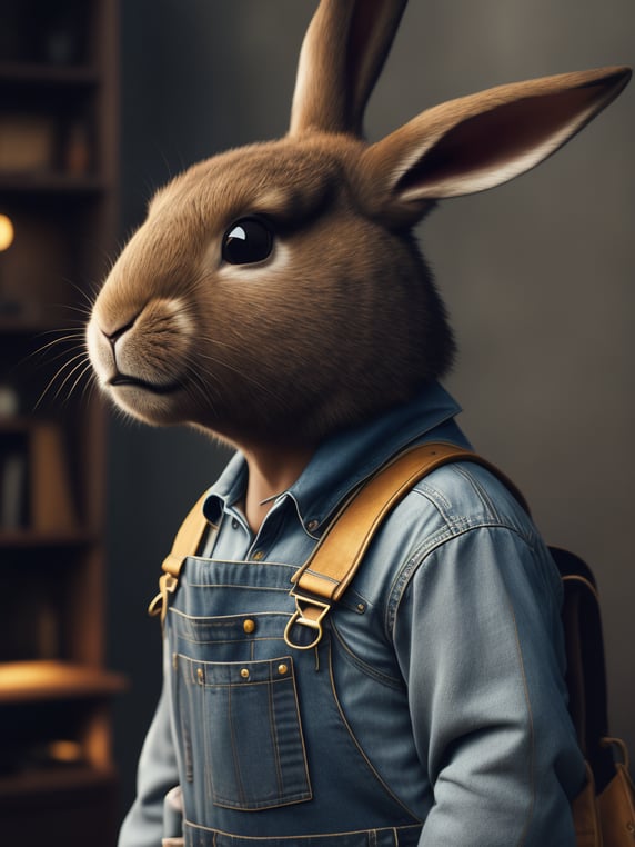 Rabbit stylized as a worker in overalls