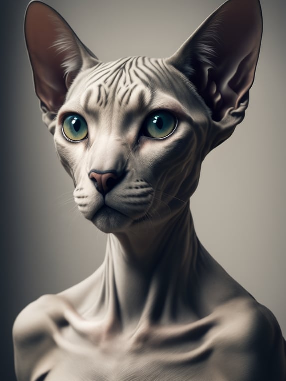 tattoos on a bold white sphynx cat