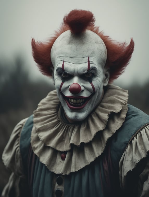 Scary evil clown far away