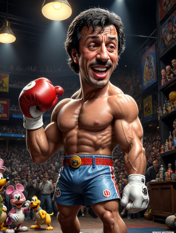 Rocky Balboa as A cartoon character, such as Mickey Mouse, Bugs Bunny, or Homer Simpson.