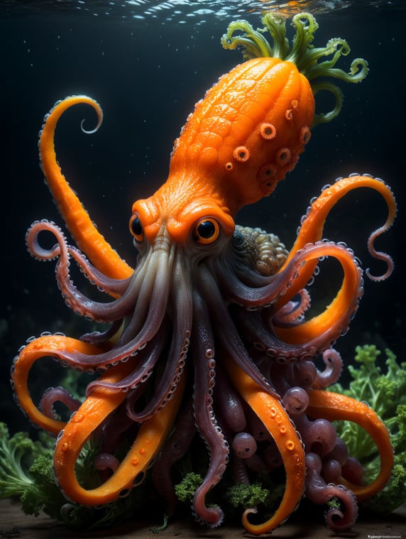 Incredible animal hybrid of a carrot plus a octopus. The tail of the carrot is a octopus.