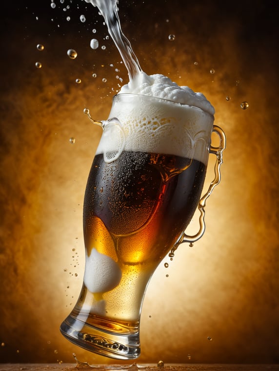 professional photo of a beer glass, Beer foam coming out of a glass