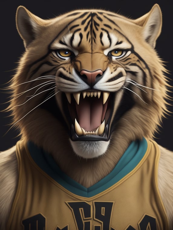 Draw an image of a half human half sabertooth cat basketball player with big front teeth in graffiti style. Have him be 3D and incorporate the words “NEXT GREAT” into the image. Make his jersey have the words Saber Alpha written on it