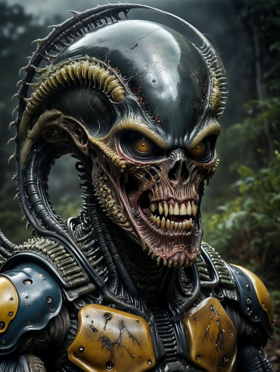 hyper realistic of a zombie xenomorph warrior, character, wet plate collodion, sharp, high detail, Mathew Brady, portrait, in the style of stefan gesell and emil melmoth and hr giger and klimt